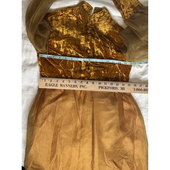 Vintage Homemade Crushed Gold Velvet Hostess Dress 50s 60s Sheer organza? Maxi - Picture 3 of 9